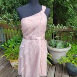 Adrianna Papell Blush Draped Tiered Chiffon One Shoulder Dress